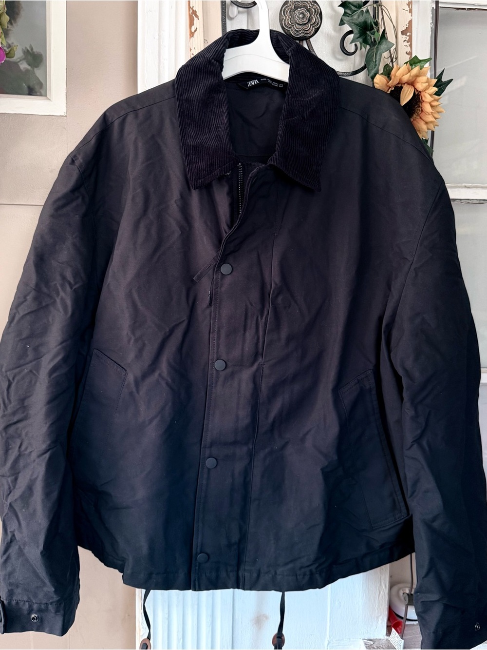 Zara Black Corduroy Collar Lightweight Jacket